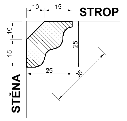 Polystyrénová stropná lišta malá biela 1m