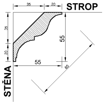 Polystyrénová stropná lišta veľká biela 1m